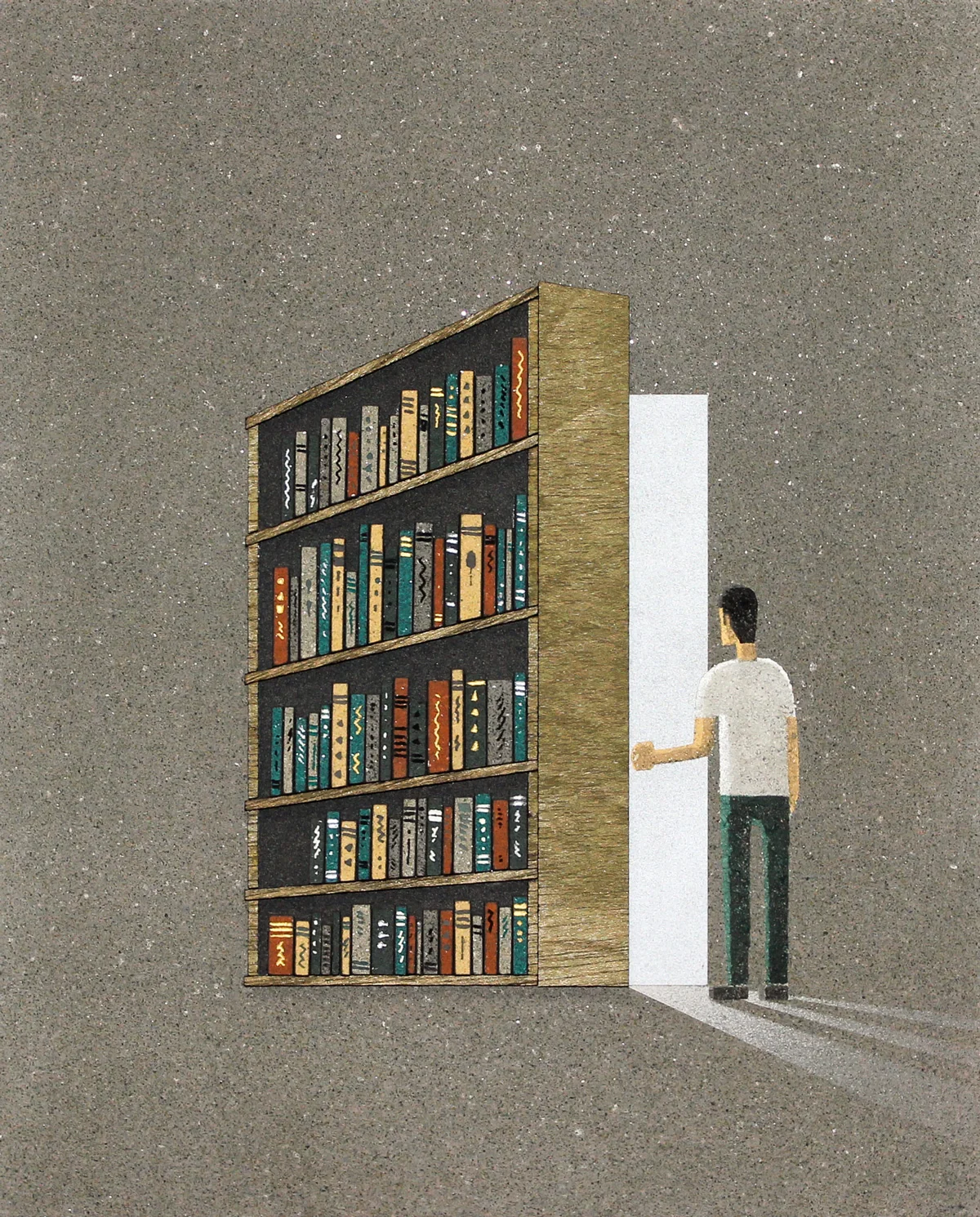 本棚の隠し扉を開ける人